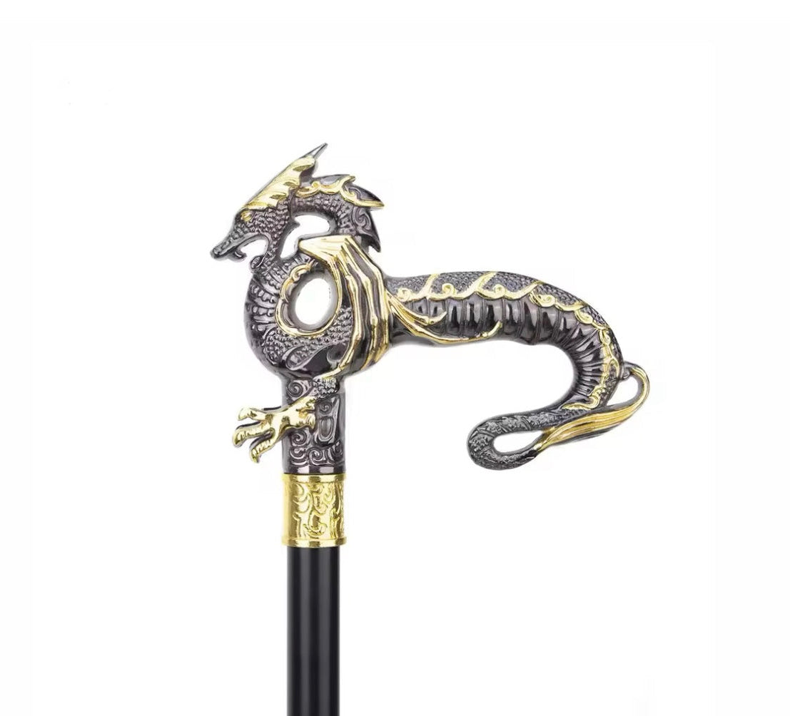 Silver & Gold Dragon Body Cane