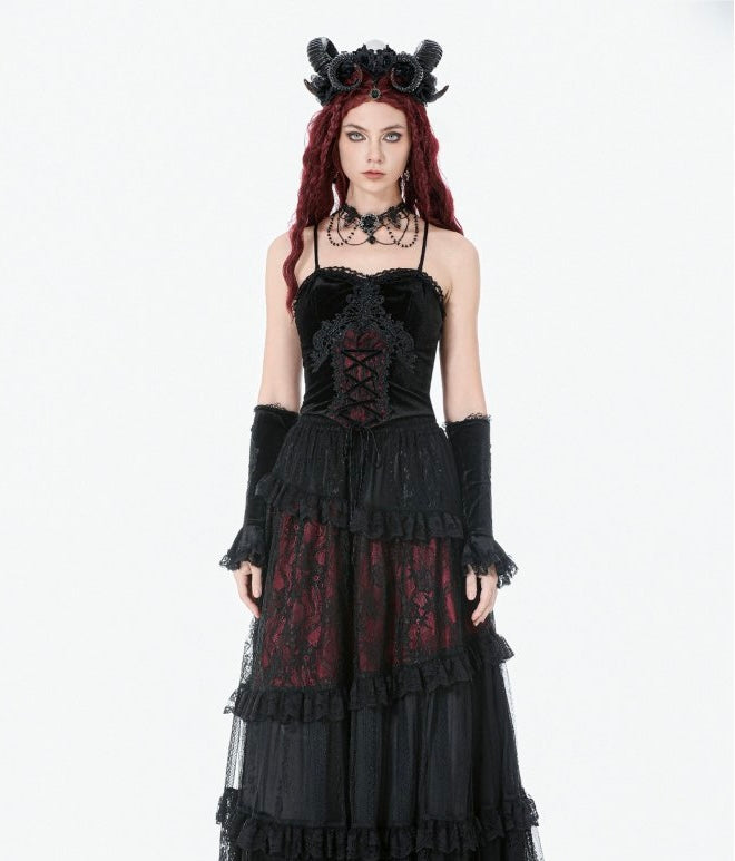 Velvet Red Lace Up Corset Top