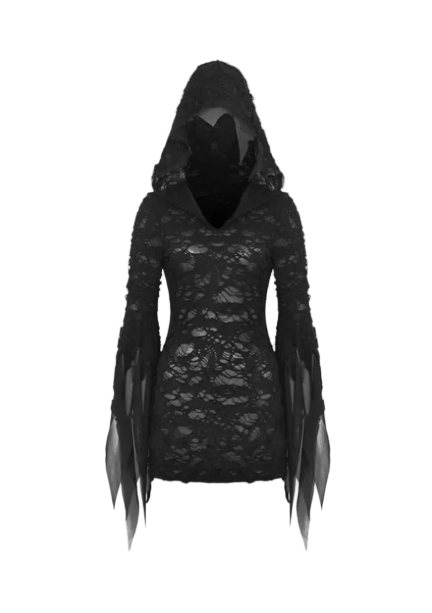 Shredded Whimsical Sleeve Hooded Jacket