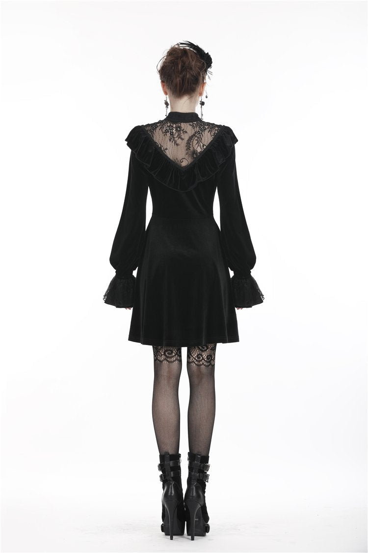 Sheer Lace V Neck Velvet Dress