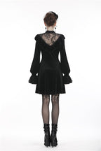Sheer Lace V Neck Velvet Dress