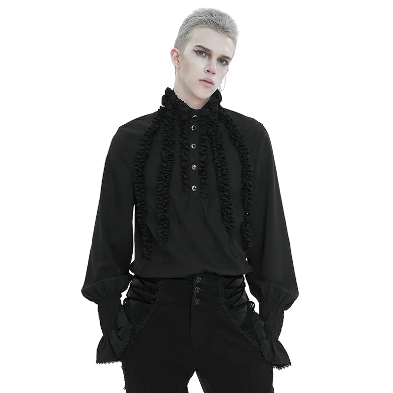 Black Ruffle Pleat High Neck Shirt