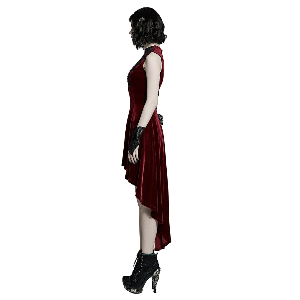 Red Gothic Hi-Lo Waterfall Velvet Sleeveless Dress