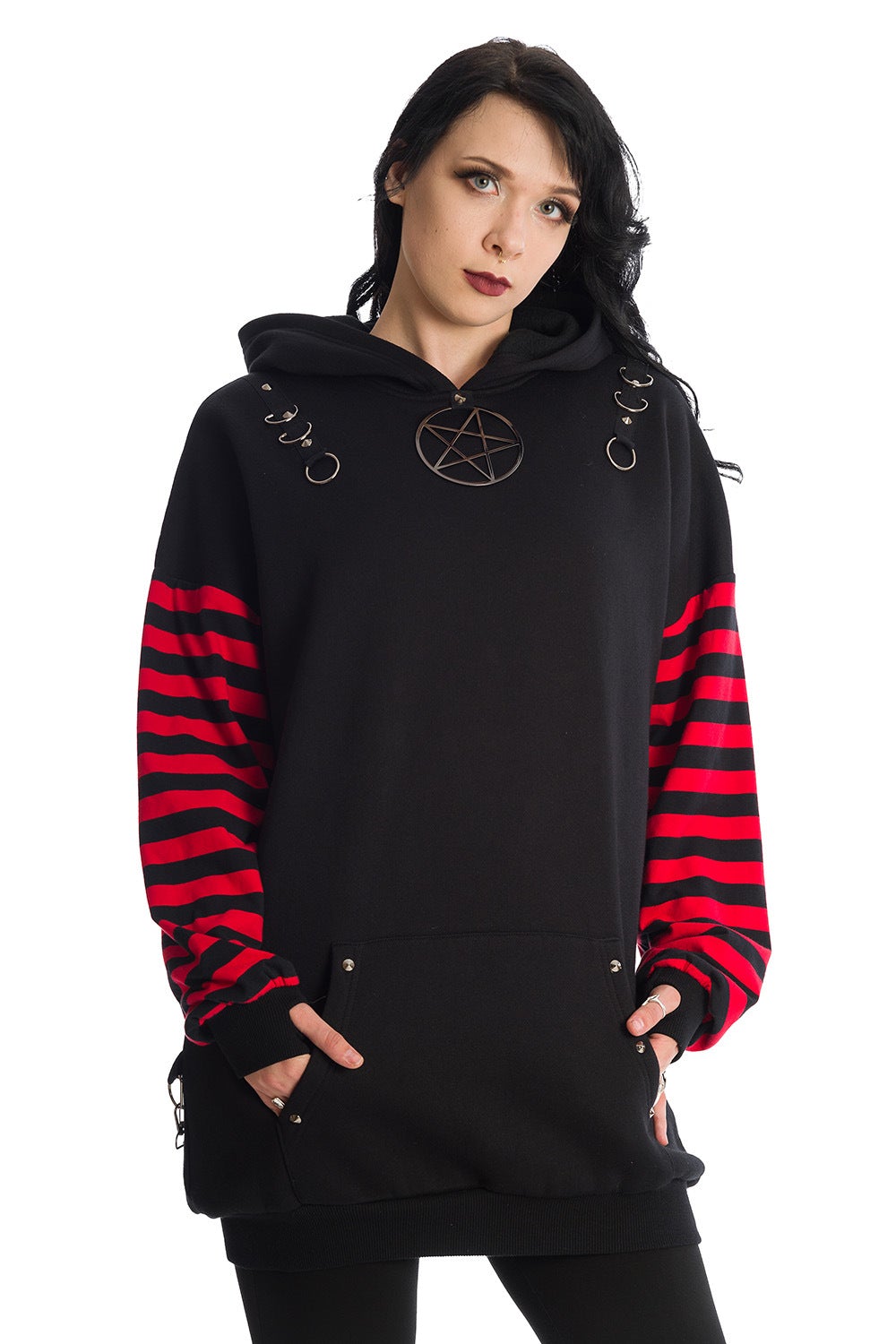 Pentagram Chain Striped Sleeve Hoody