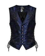 Blue Lace Up Brocade Waistcoat