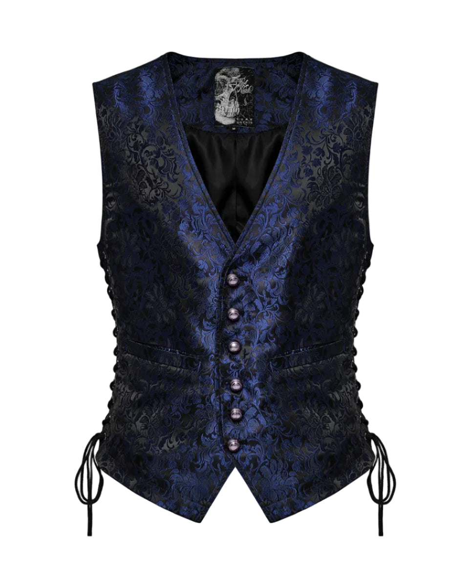 Blue Lace Up Brocade Waistcoat
