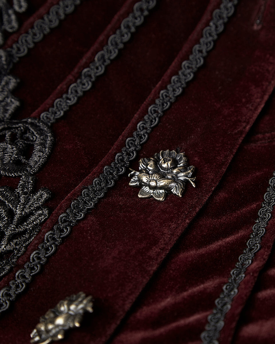 Black & Red Crafted Gothic Velvet Jacket