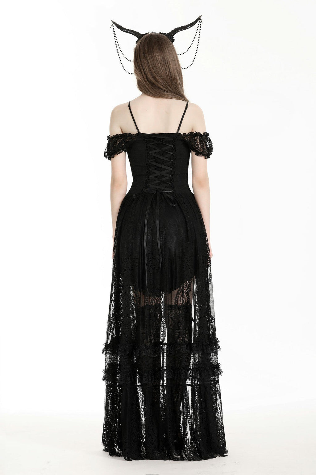Romantic Lace Trail Bardot Strap Dress