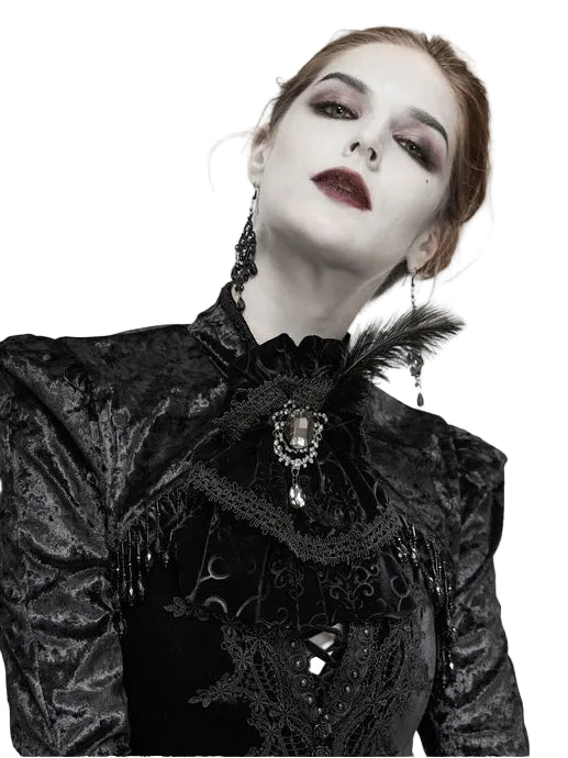 Velvet Feather Jewel Clip On Cravat