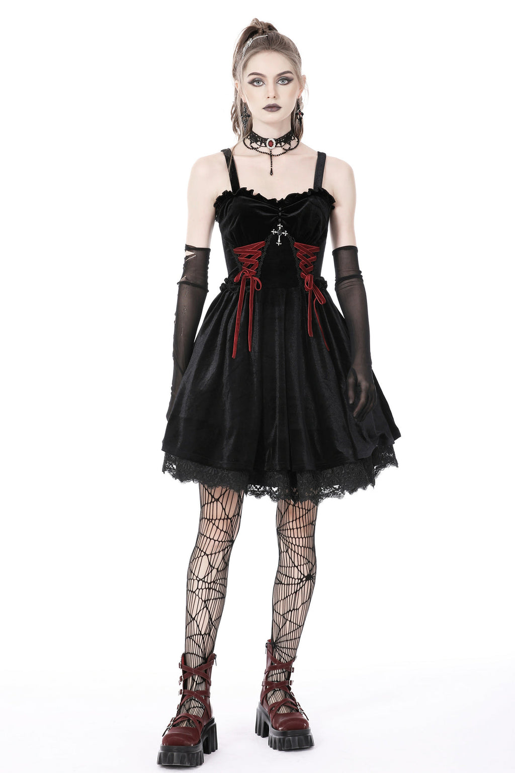 Bloody Lace Up Velvet Dress
