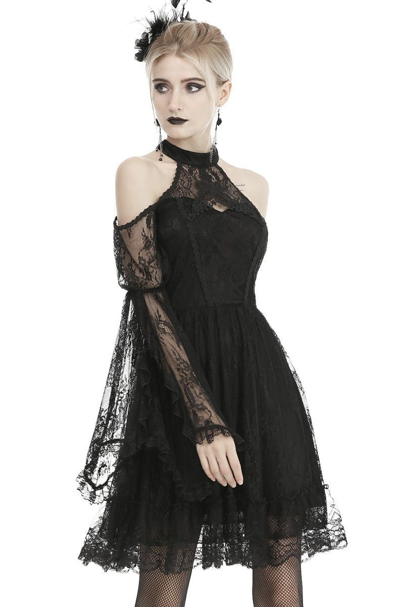 Net Cutout Flare Armed Dress
