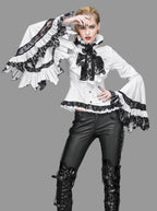 Flared Ruffle Sleeve Rose Cravat White Blouse