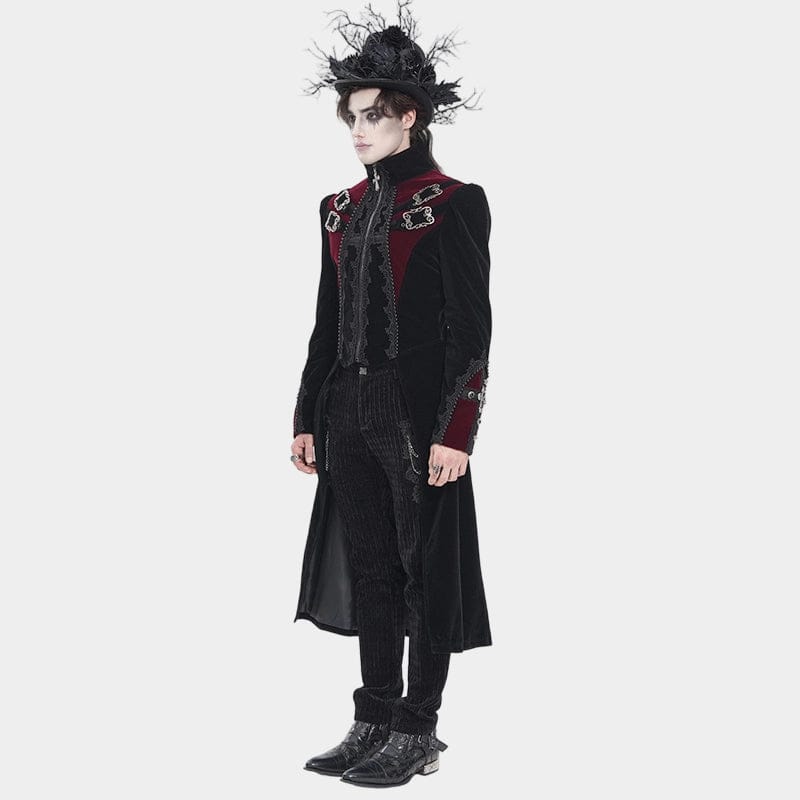 Big Buckle Long Velvet Black Gothic Jacket