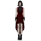 Red Gothic Hi-Lo Waterfall Velvet Sleeveless Dress