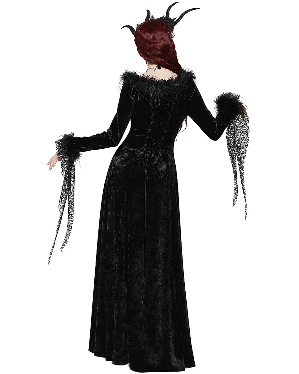 Velvet Maxi Dress with Mesh Trail Sleeves