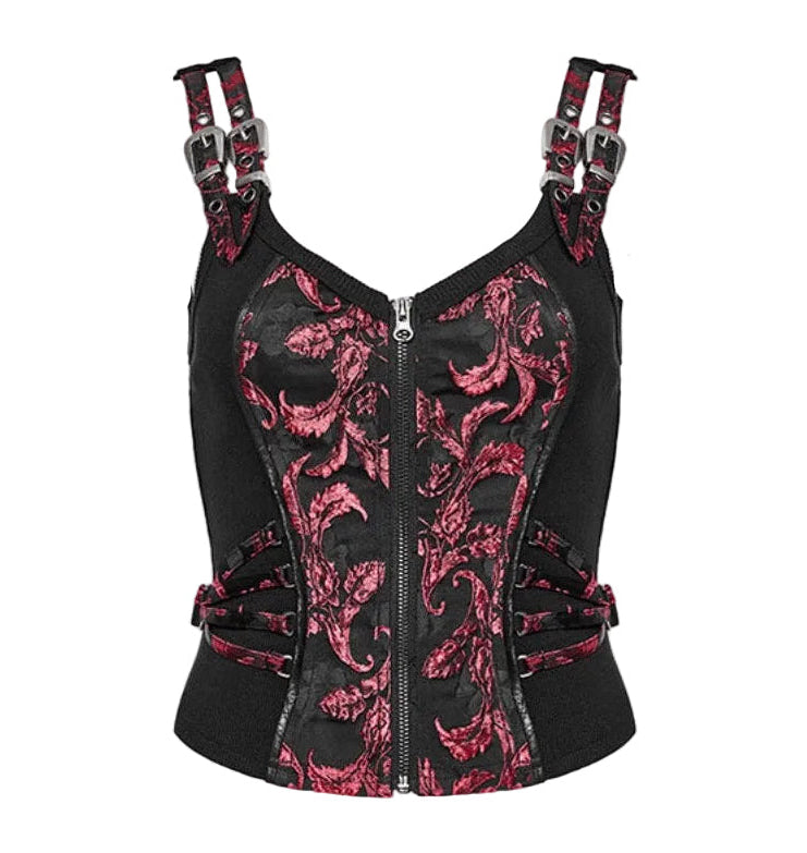 Red Poison Ivy Corset Buckle Top
