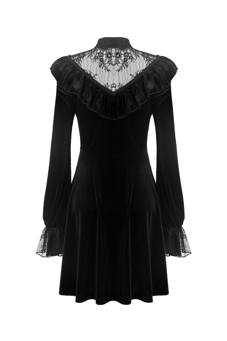 Sheer Lace V Neck Velvet Dress