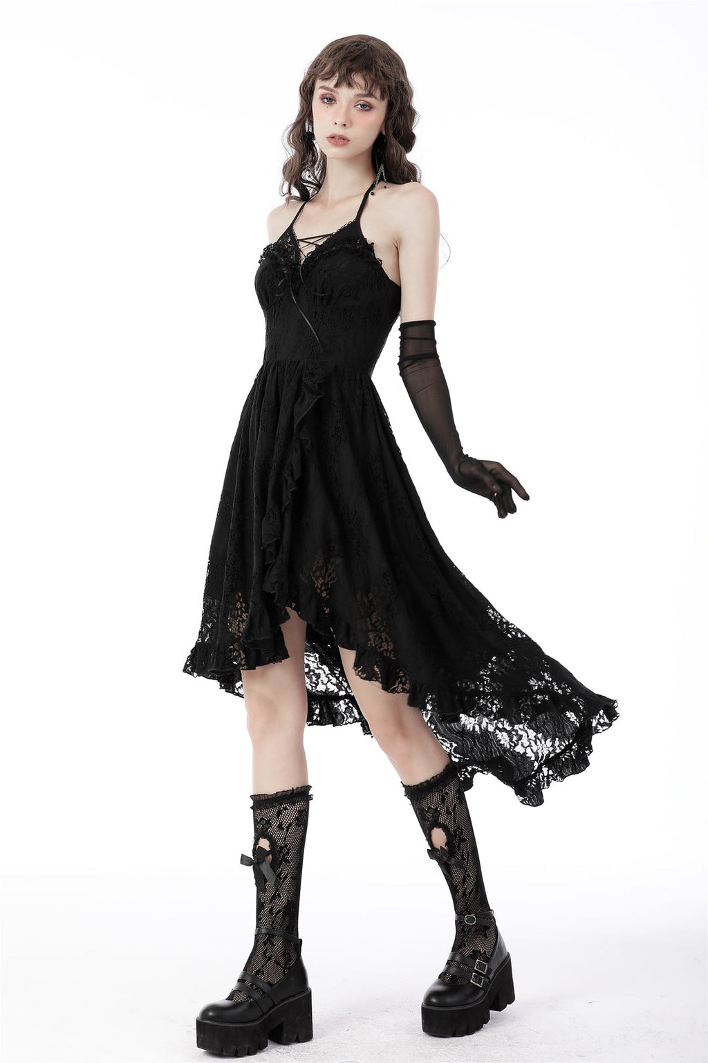 Dovetail Halter Neck Lace Net Dress