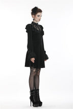 Sheer Lace V Neck Velvet Dress