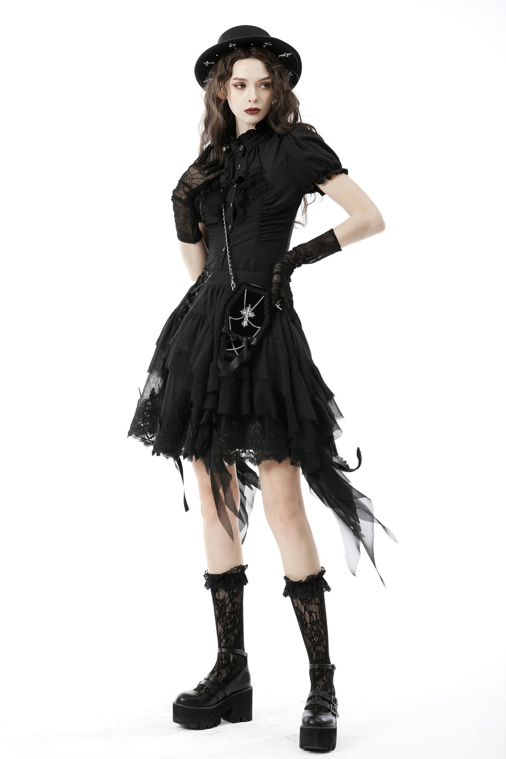 Ruffle Neckline Short Blouse