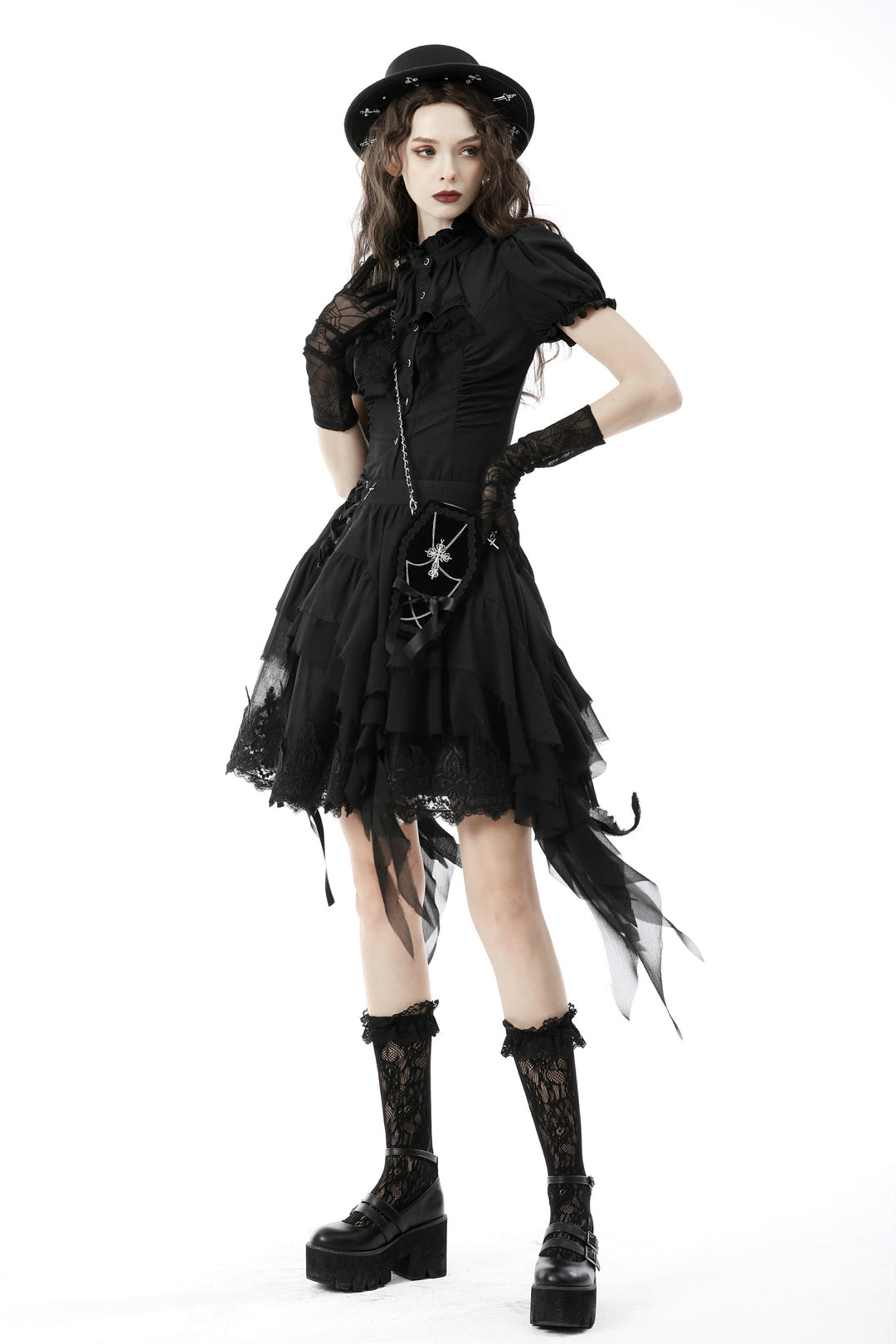 Ruffle Neckline Short Blouse