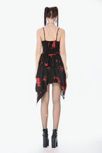 Black & Red Tie Dye Net Layered Dress