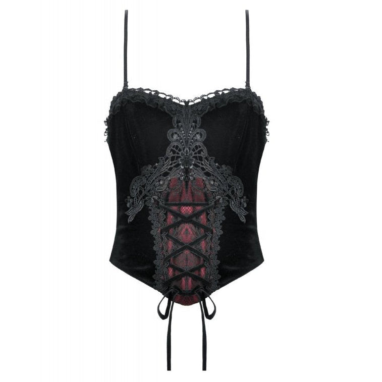 Velvet Red Lace Up Corset Top