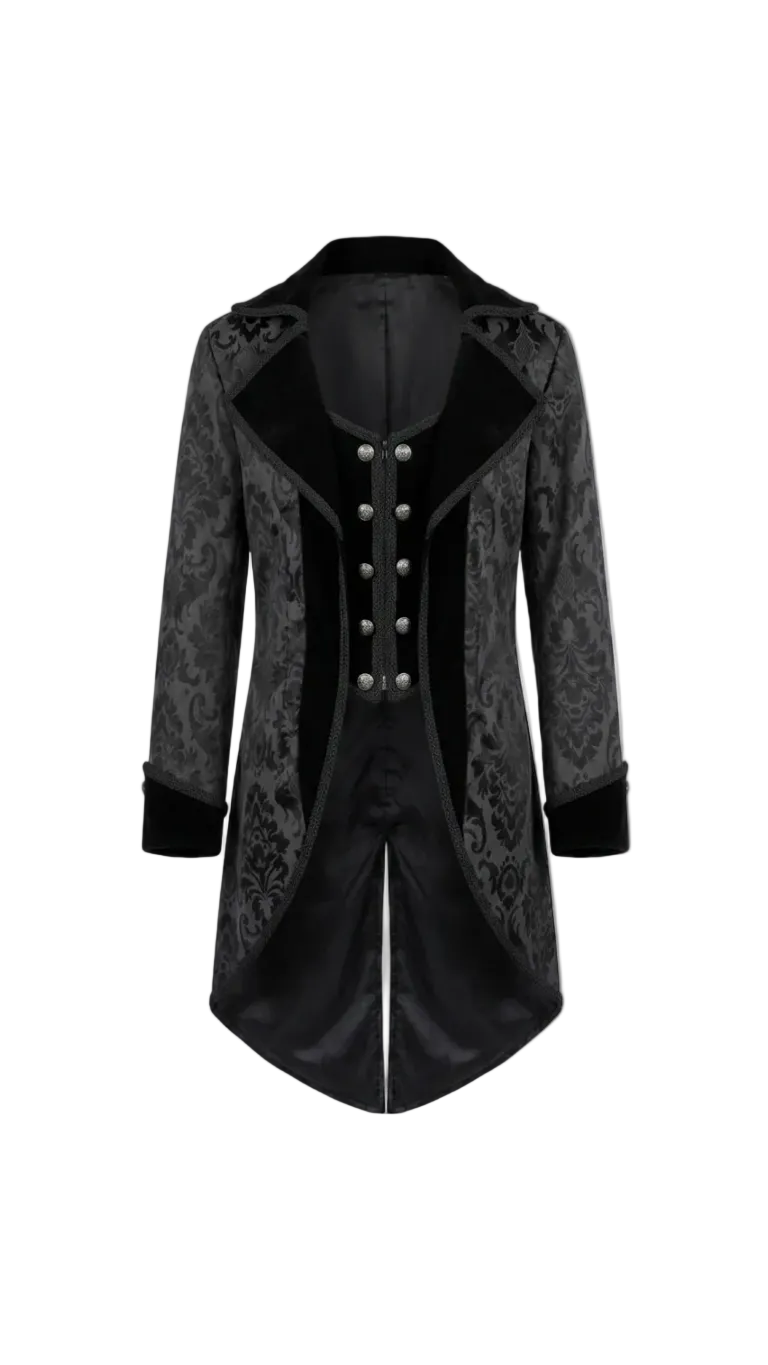 Black Patterned Button Tailcoat Jacket
