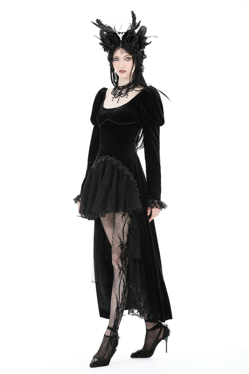 Velvet Ruffle Hi-Lo Dress