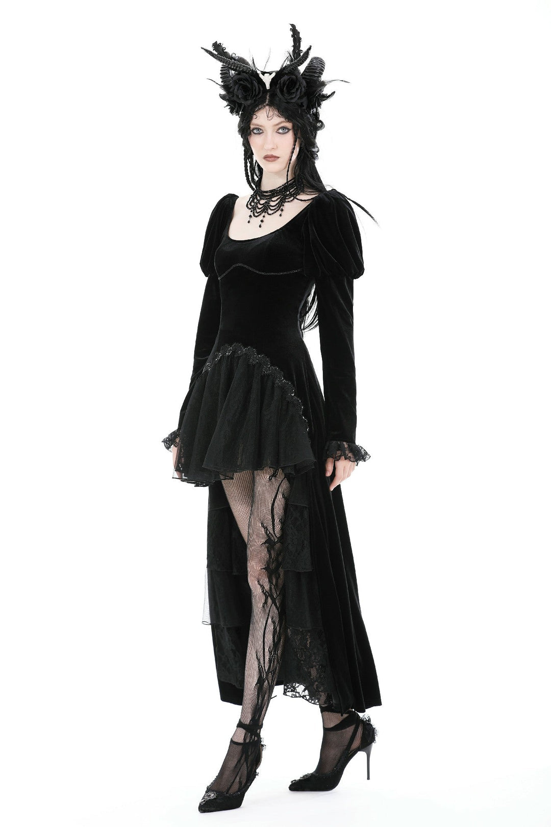 Velvet Ruffle Hi-Lo Dress