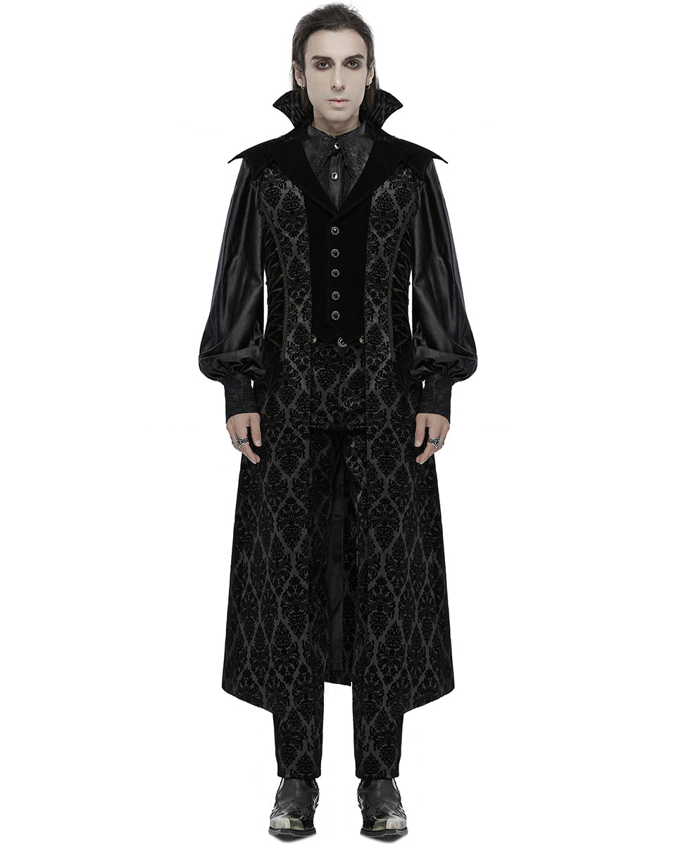 Long Flocked Velvet Waistcoat Jacket