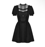 Vintage Netted Neck Puff Sleeve Dress