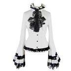 Flared Ruffle Sleeve Rose Cravat White Blouse