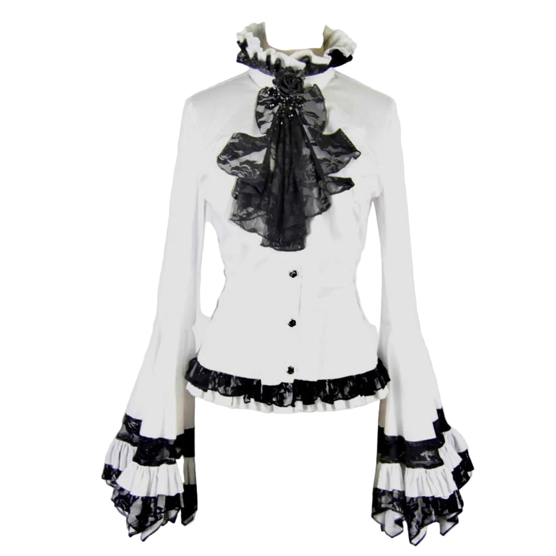 Flared Ruffle Sleeve Rose Cravat White Blouse