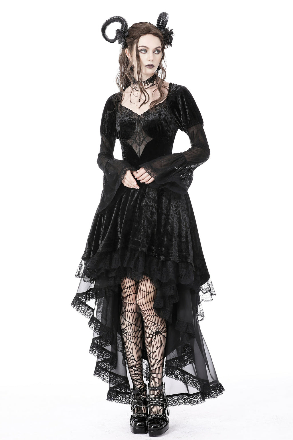 Spider Queen Hi-Lo Velvet Ruffle Dress