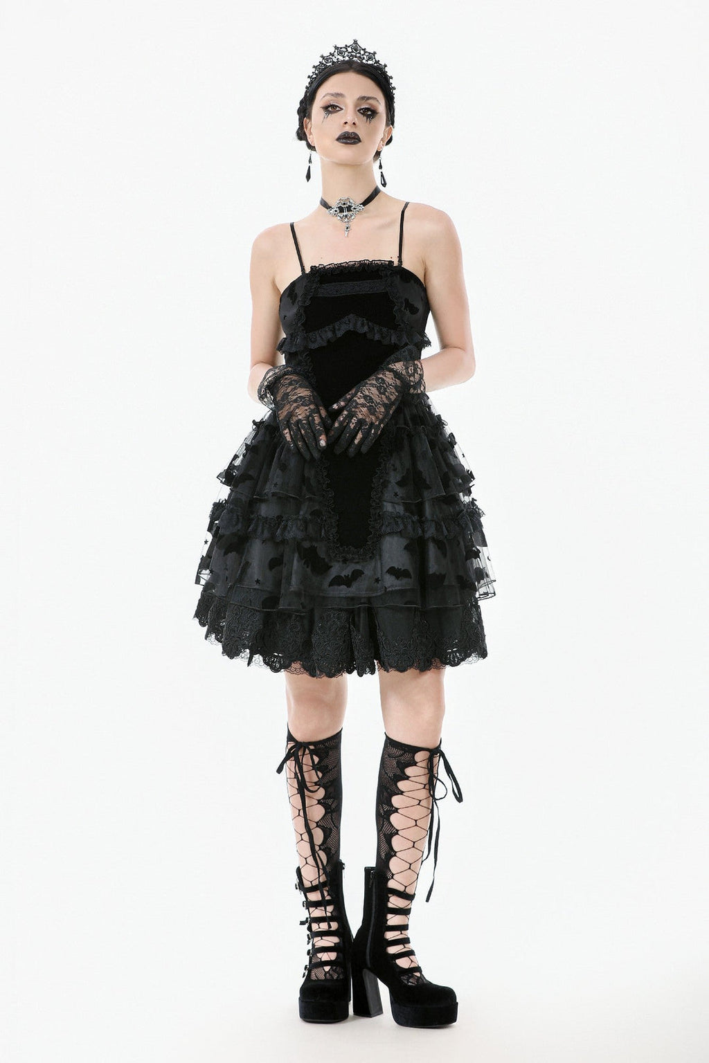 Bat Coffin Ruffle Layer Mini Dress