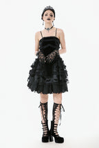 Bat Coffin Ruffle Layer Mini Dress