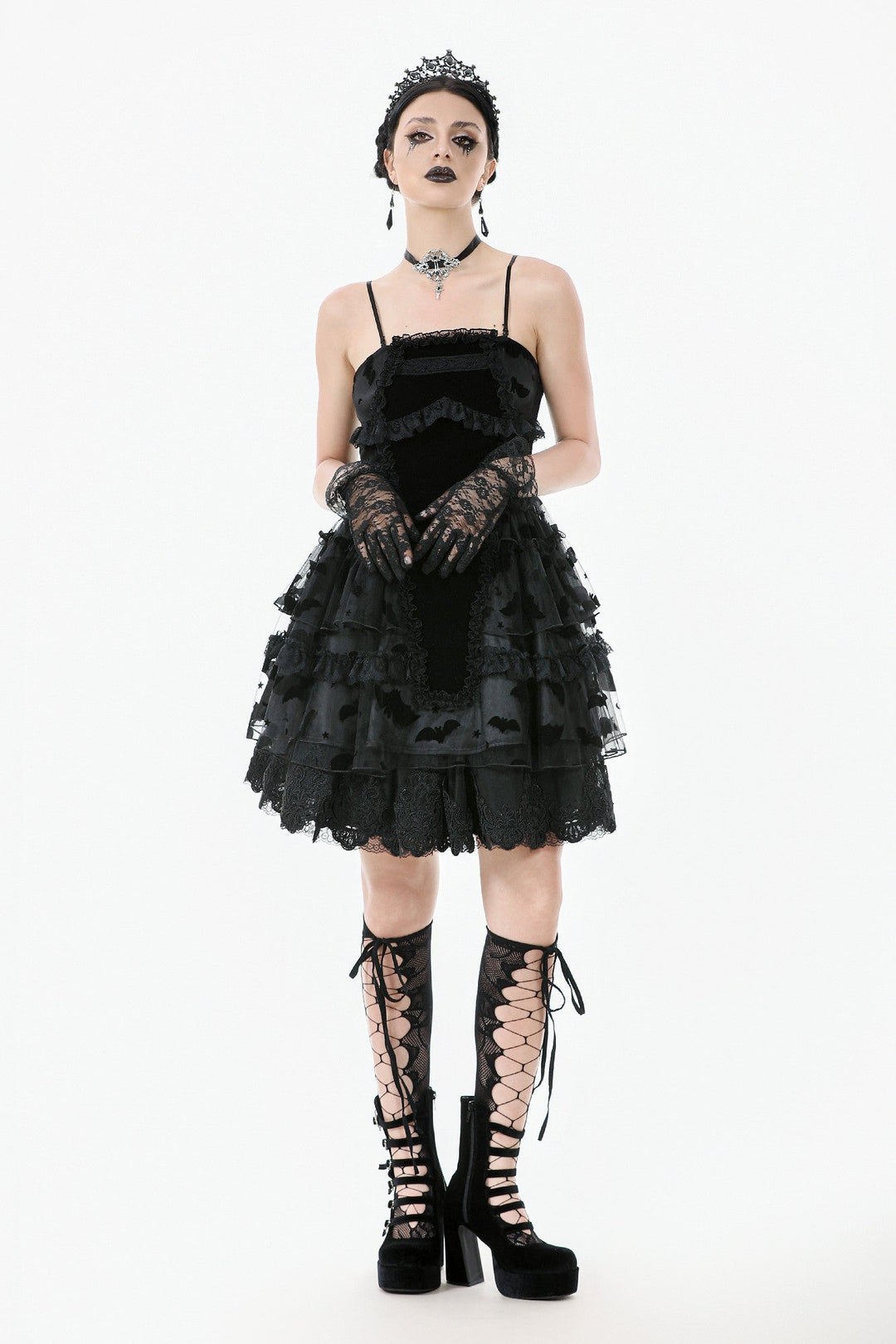 Bat Coffin Ruffle Layer Mini Dress