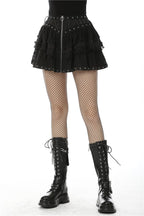 Criss Cross Heart Zip Ruffle Mini Skirt