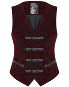 Red Alcazar Button Up Velvet Waistcoat