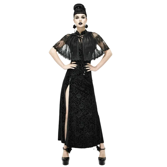 Sheer Patterned Hem Hooded Shrug Cape
