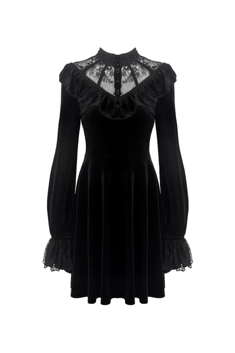 Sheer Lace V Neck Velvet Dress