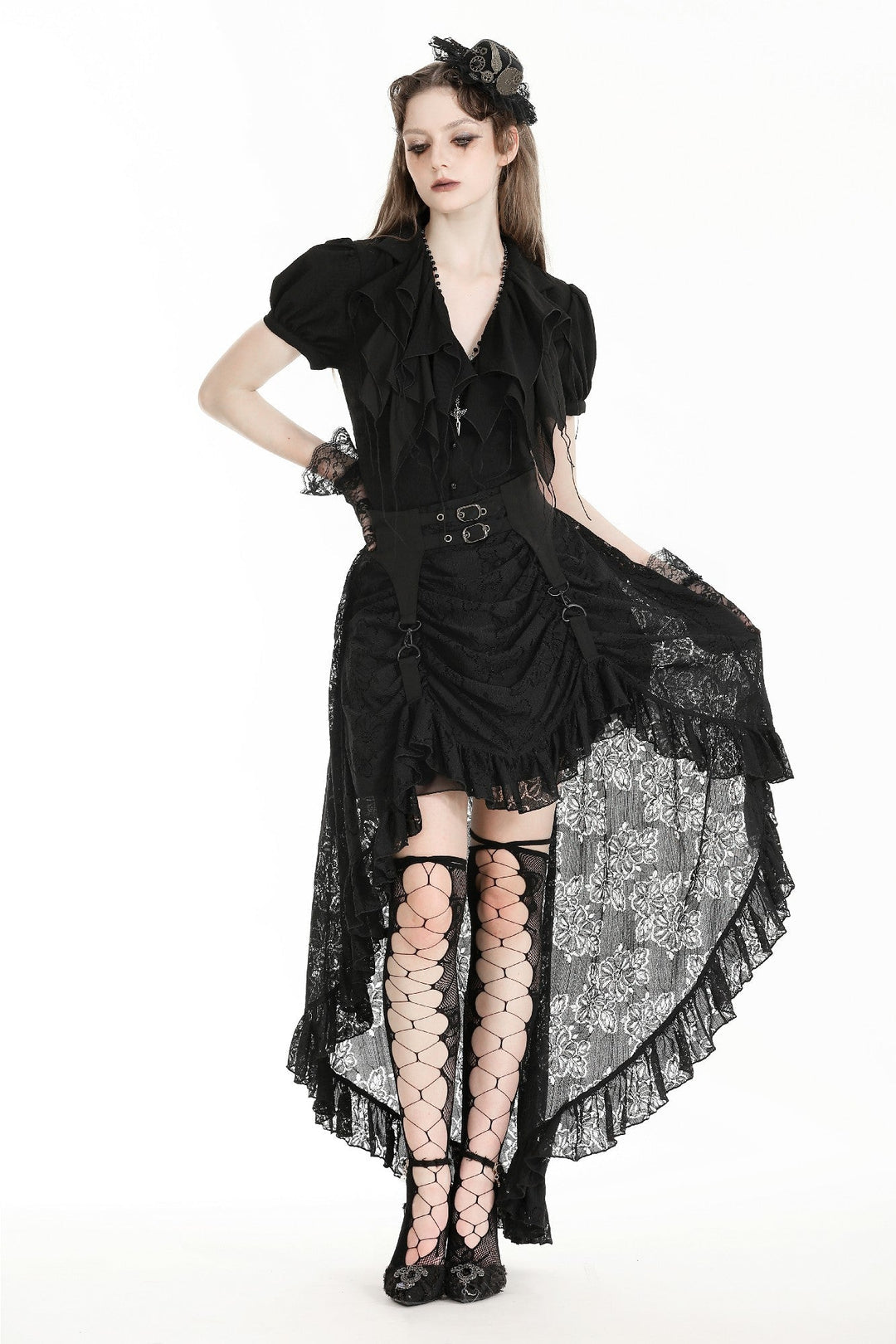 Hi-Lo Harness Strap Lace Skirt