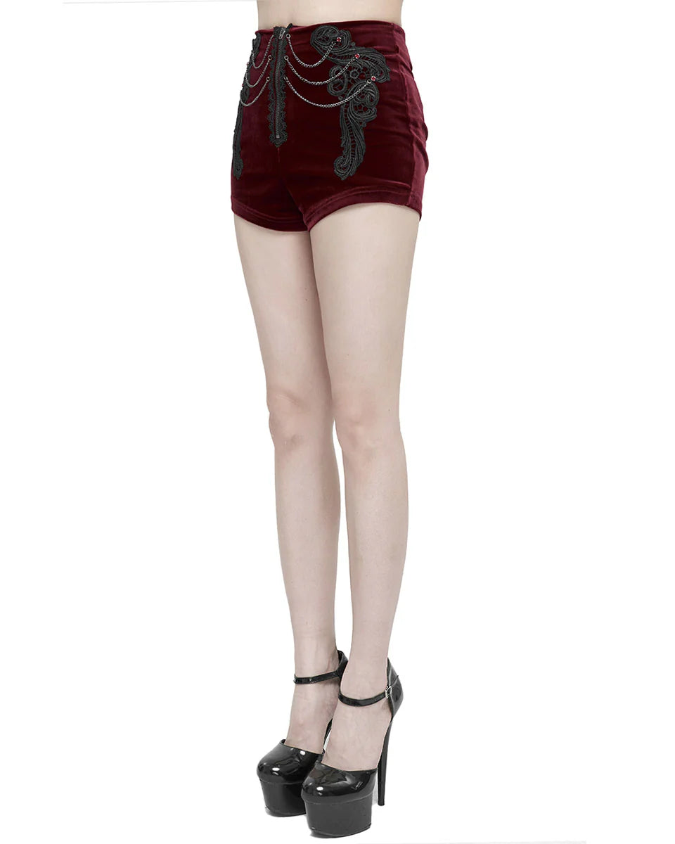 Red Velvet Zip Chain Hot Pants