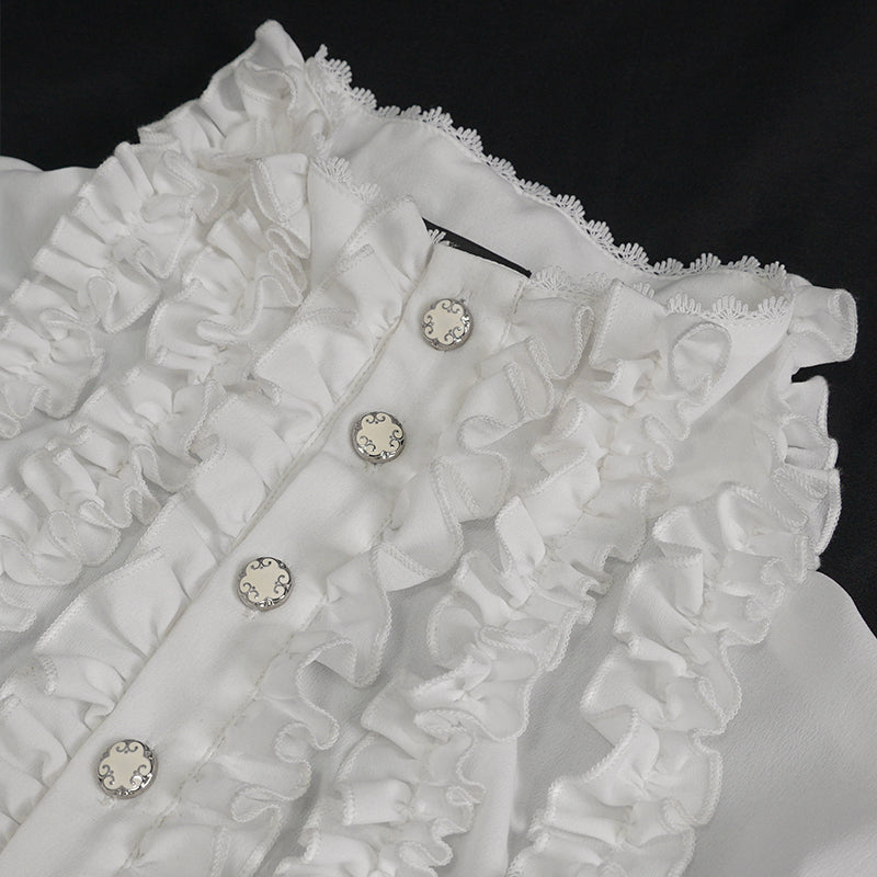 White Ruffle Pleat High Neck Shirt