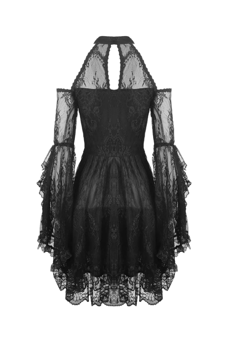 Net Cutout Flare Armed Dress