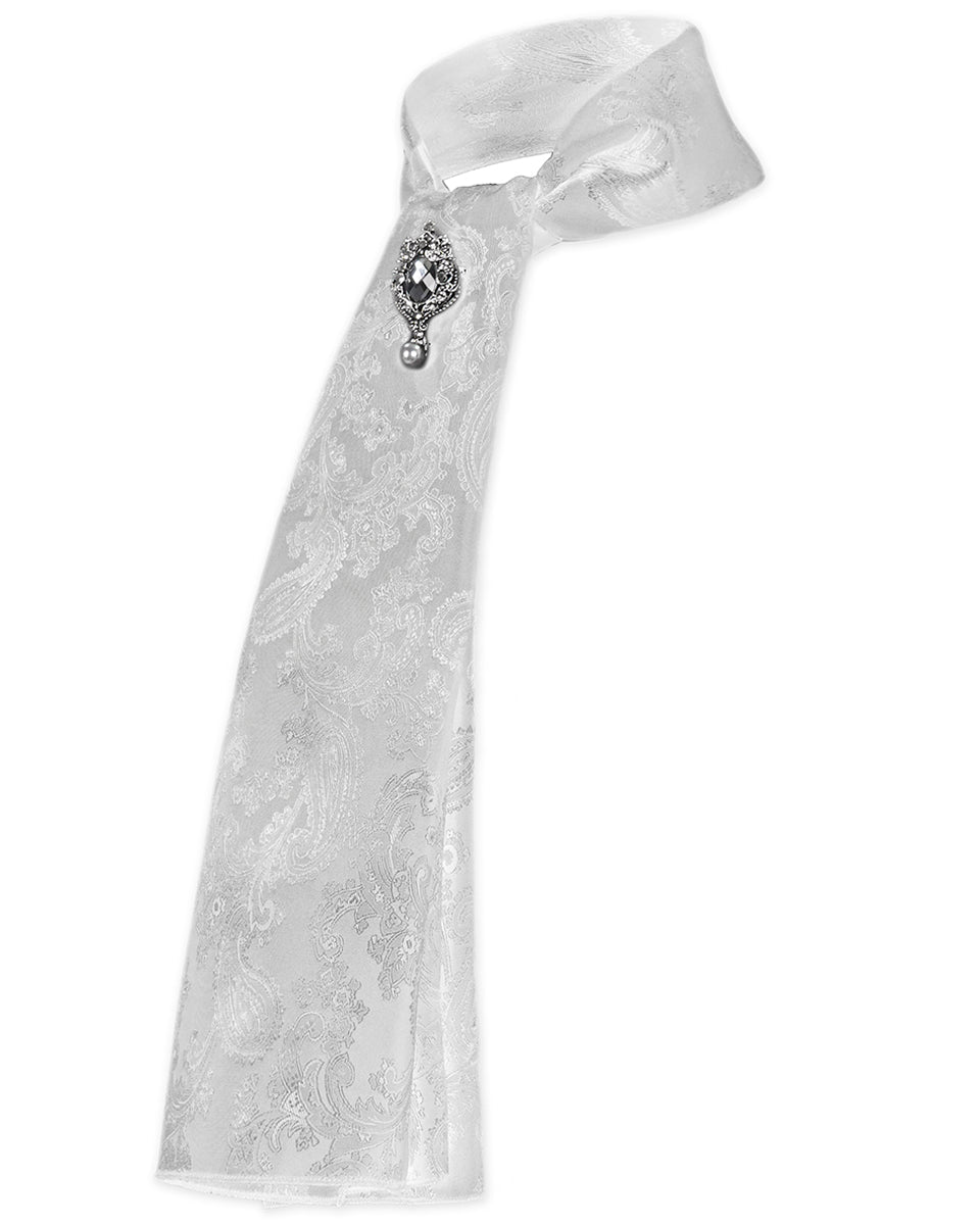 White Scarf Tie With Jewel Buckle