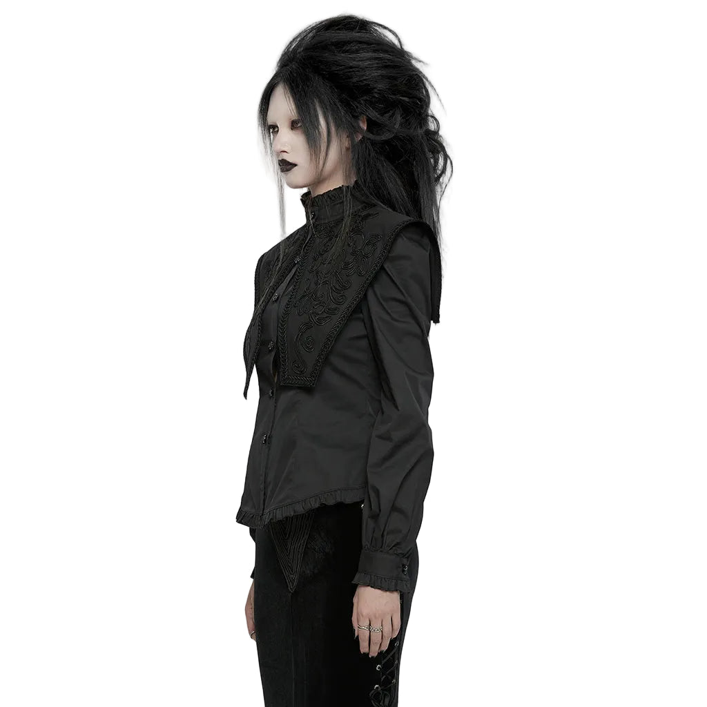 Embroidered Gothic High Neck Shirt Blouse
