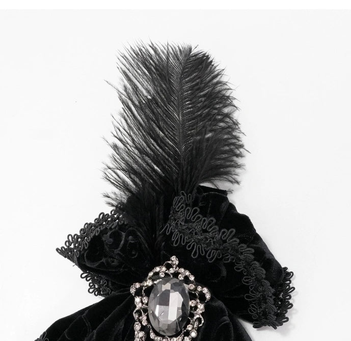 Velvet Feather Jewel Clip On Cravat