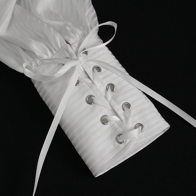White Pinstripe Ruffle Shirt